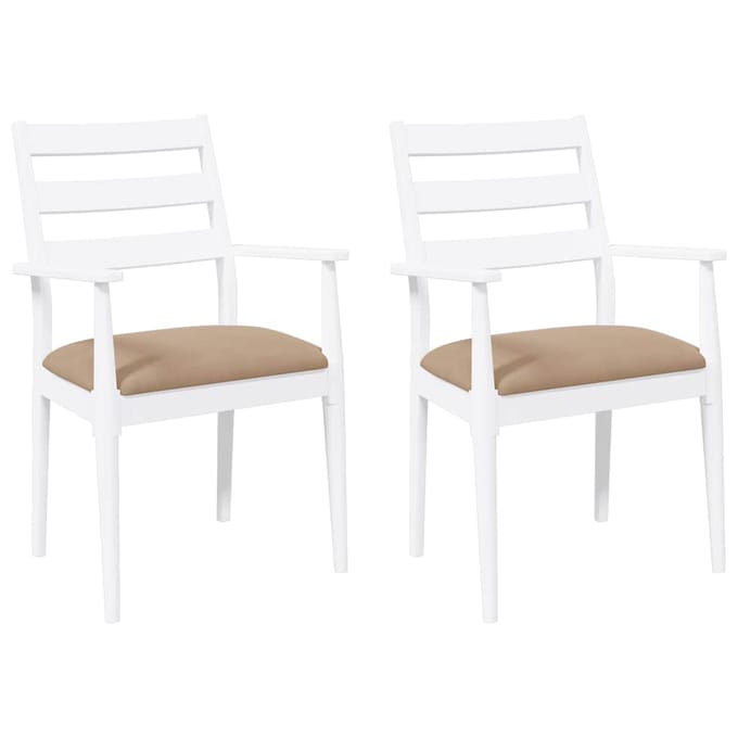 vidaXL - Eetkamerstoelen - met - kussens - 2 - stuks - wit - massief - hout - rubber