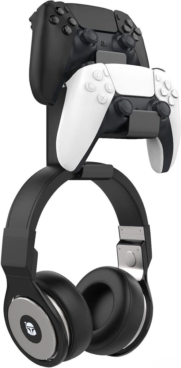 Dubbele controllerhouder en koptelefoonhanger voor gameconsoles en pc - zwart - universele headset wandhouder