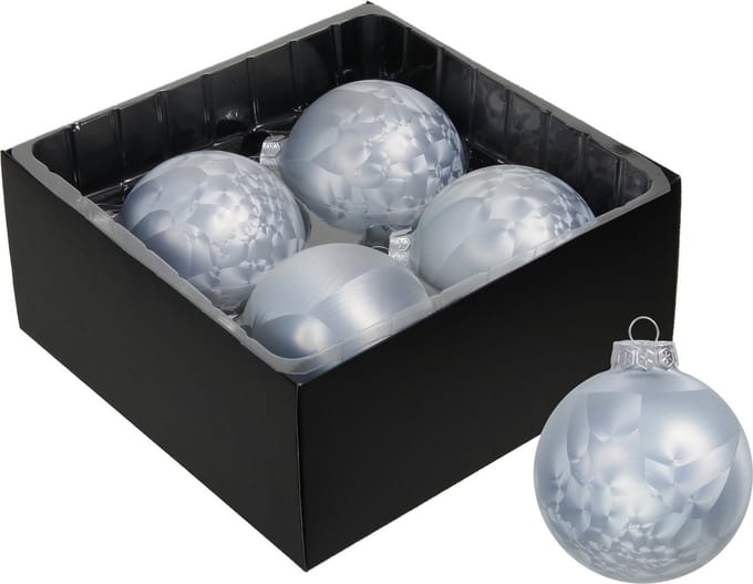 Othmar Decorations Luxe kleine kerstballen - 4x st - 8 cm - wit/grijs - glas - ice finish