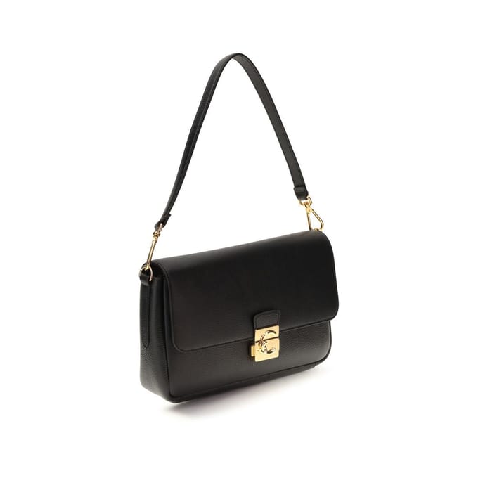 COCCINELLE Leren schoudertas handtas C-Me Lock Handbag Grained Leather Noir zwart