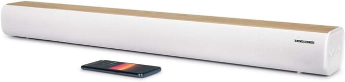 Thomson SB401BT Soundbar – 200W Total Music Power – Bluetooth 5.0 – Optical, USB & AUX Input – EQ Presets – Remote Control – LED Source Indicator – Wall Mount – White & Wood Design