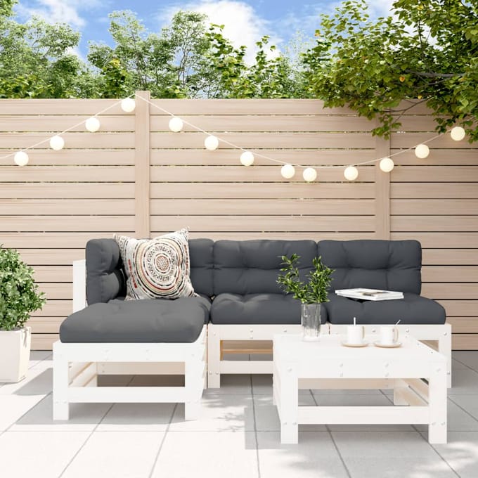 vidaXL - 5-delige - Loungeset - massief - grenenhout - wit