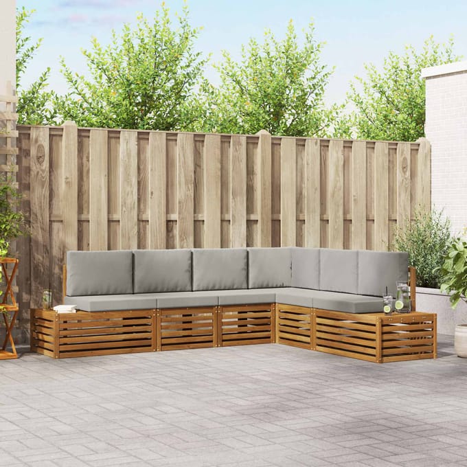 vidaXL - Buiten - bank - set - 6 - st - Massief - Acacia - Hout - en - Polyester