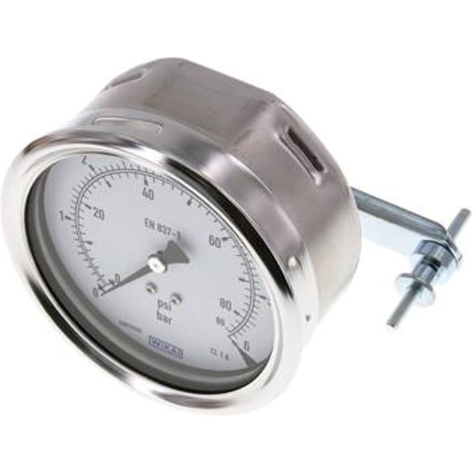 0..6 Bar Paneelmontage Manometer Staal/Messing 100 mm Klasse 1.0 (Beugel) - MW06100SH-TP