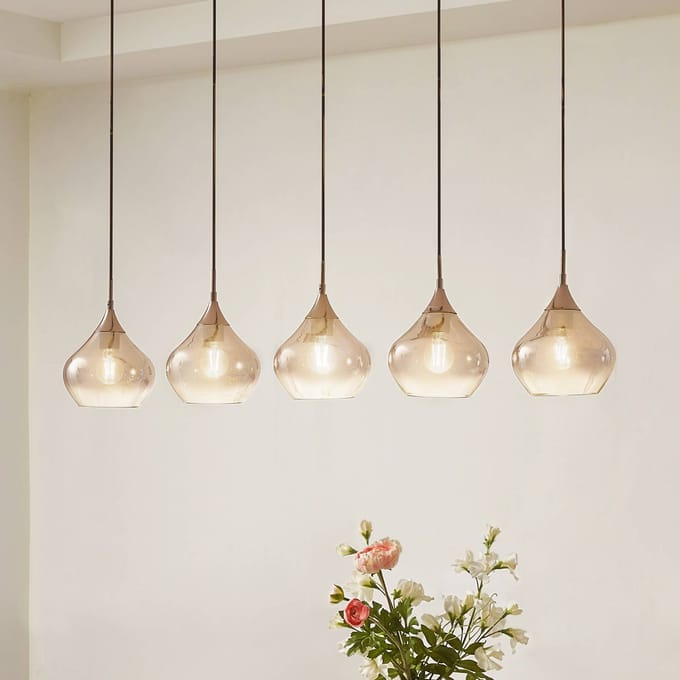 Lucande - hanglamp - 5lichts - Glas, ijzer - H: 17.5 cm - E27 - rookgrijs, zwart