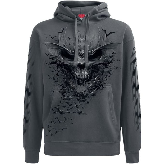 Spiral - Gothic Trui met capuchon - Bat Skull - M tot XXL - voor Mannen - grijs