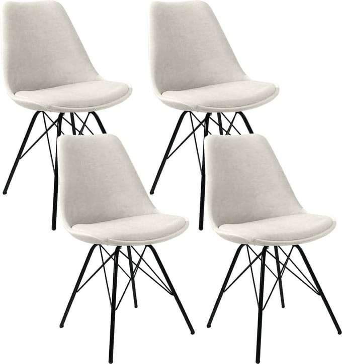 KICK® VELVET Kuipstoelen Wit – Set van 4 – Eetkamerstoelen – Velvet – Zwart Frame
