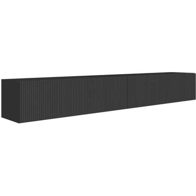 Selsey Veldio – Hangend TV-meubel met geribbelde fronten, 200 cm, zwart