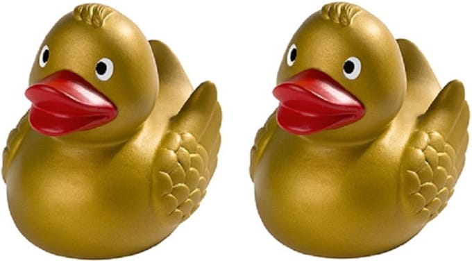 Badeendjes - Set van 4x stuks - goudkleurig - 8 cm - gouden drijvende badeend - speelgoed
