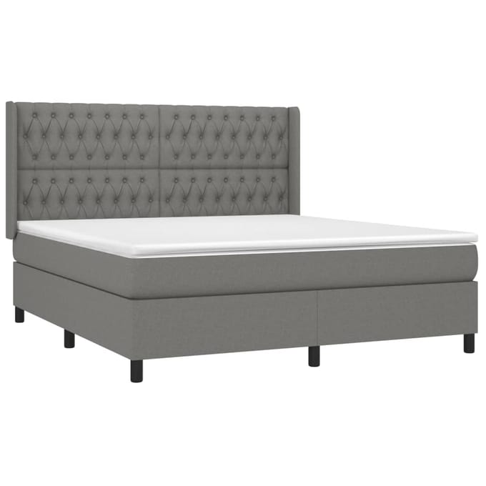 vidaXL - Boxspring - met - matras - stof - donkergrijs - 180x200 - cm