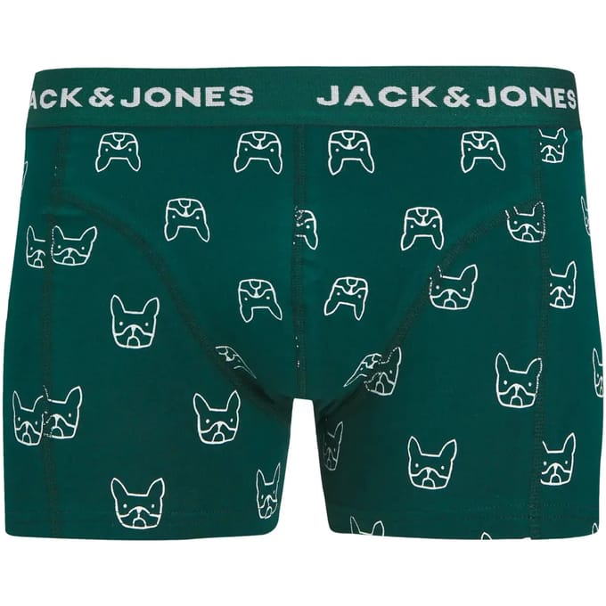 Jack & Jones Heren boxershorts trunks jacdenim hond print 3-pack groen/donkerblauw