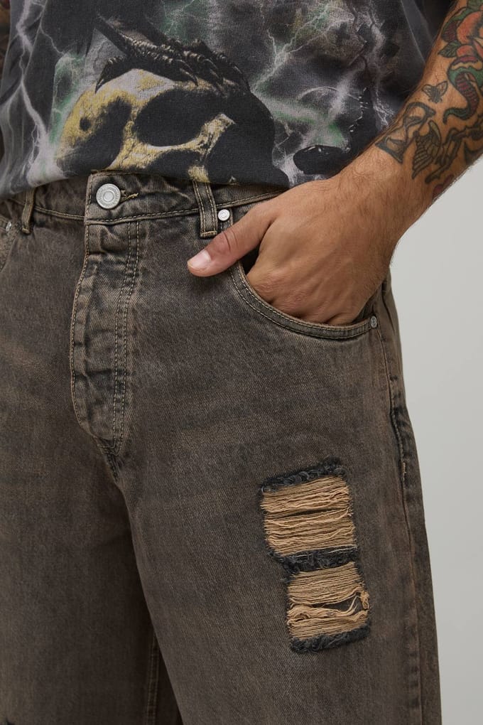 Extreme Baggy Jeans Met Scheuren Over De Hele Broek | Stone | Size 38