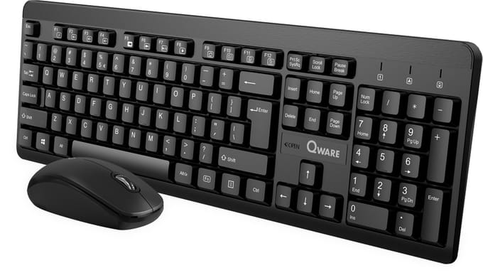 Qware Office - Toetsenbord - Muis - Draadloos - 2.4GHZ - USB - Desktopset - Combo - Nottingham - Zwart - Qwerty