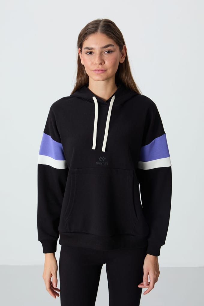 Oversized kleurblokken hoodie met zak