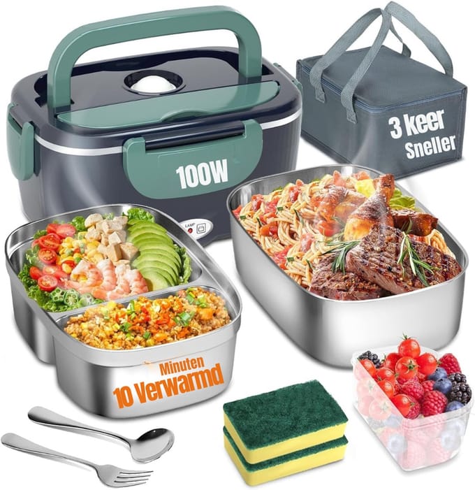 RWB® Elektrische Lunchbox - Lunchbox Elektrisch - Borrdtrommel Elektrisch - Blauw - 27cm × 20cm × 13cm