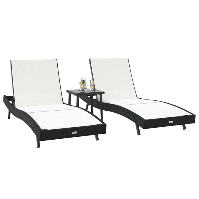 vidaXL Ligstoel 3 pcs Zwart en Wit 197 x 70 x 82 cm poly rattan