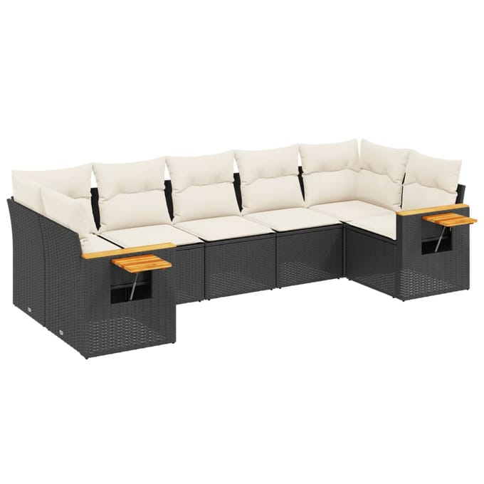 vidaXL - 7-delige - Loungeset - met - kussens - poly - rattan - zwart
