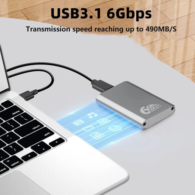 Boîtier adaptateur SSD mSATA vers USB 3.1 Gen2 6 Gbit/s avec port Type-C pour disque dur SSD interne mSATA gray