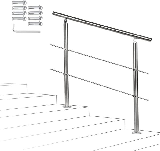 Trapleuning Roestvrij Staal - Leuning Trap Leuninghouder - Veilig Traplopen - Instelbare Hoek - 180 cm - Geborsteld