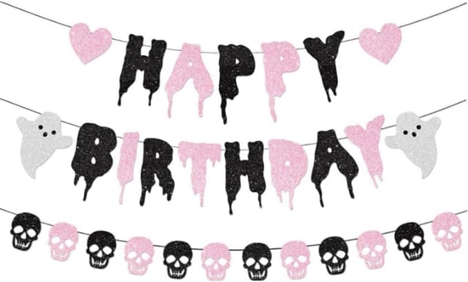 Roze Halloween Banner met Spoken - Decoratie voor Feest & Kinderfeestje