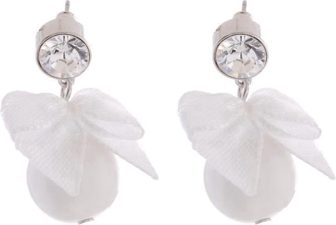 Behave - Oorstekers met strikje en kristal - romantisch wit - chic