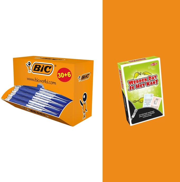 BIC Atlantis Classic Grip - Balpennen Blauw - Valuepack 30+6 Gratis - Inclusief Gratis Tactic Spel Wedden Dat Je Het Kan