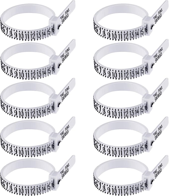 Fako Bijoux® - Ringmaat Meter - Ring Vinger Meetgereedschap - US Maatvoering - Wit - 10 Stuks