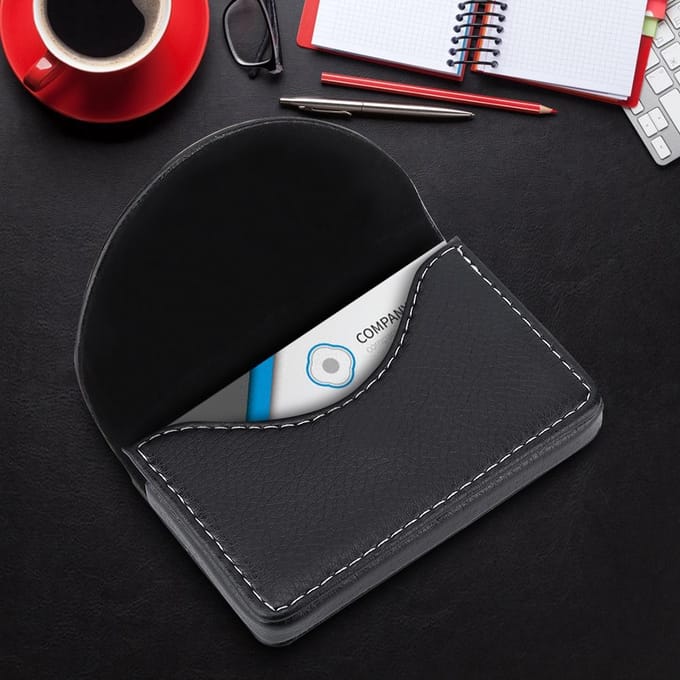 Draagbare Leren Visitekaartjeshouder Case Portemonnee Creditcardhouder Case(Zwart)
