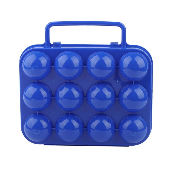 Dubbelzijdige plastic eierhouder, opbergdoos, houder met handvat voor 12 eieren(blauw)