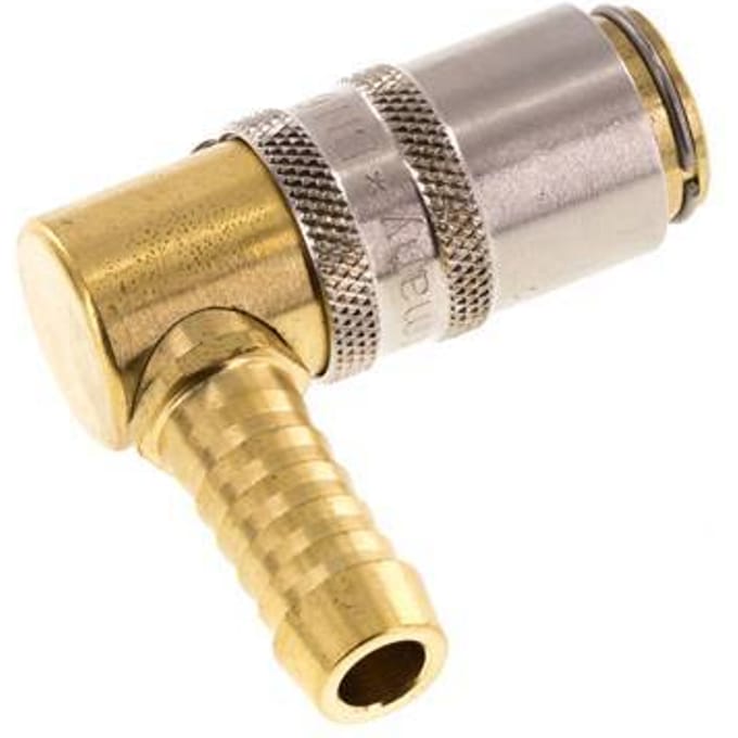 Messing DN 6 Tempereerkoppeling Snelkoppeling 9 mm Slangpilaar Loskoppelbeveiliging 90-deg