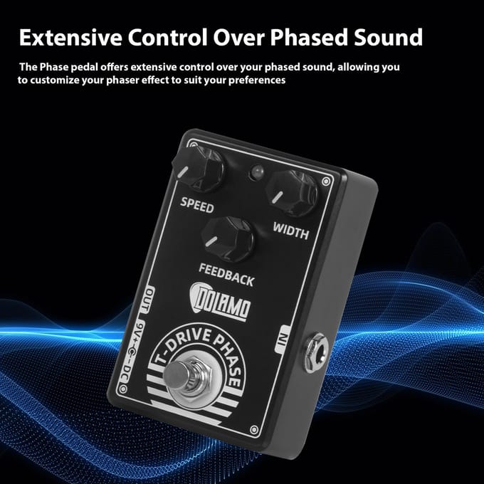 Dolamo T-Drive Phase Gitaareffectpedaal Breedte/Feedback/Snelheid DC 9V 6,35 mm Ingang/Uitgang Interface zwart