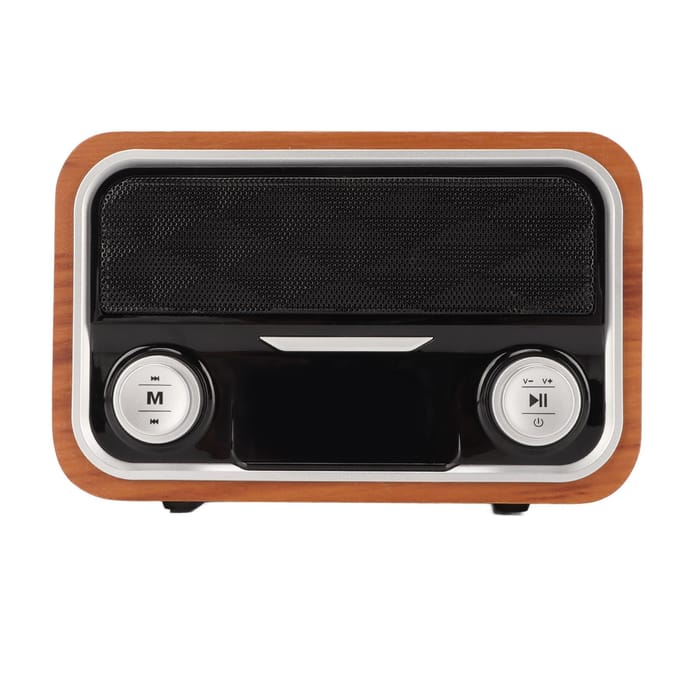 Retro Bluetooth Speaker FM Radio Klokfunctie Multi-Input Vintage Speaker met Draadloze Oplader