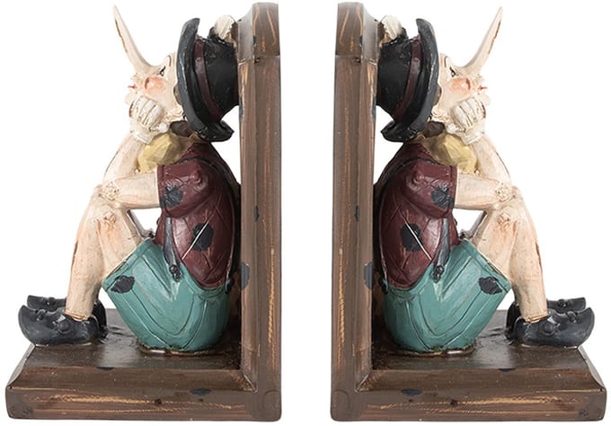 Clayre & Eef Boekensteunen Set van 2 Pinokkio 24x11x17 cm Bruin Kunststof