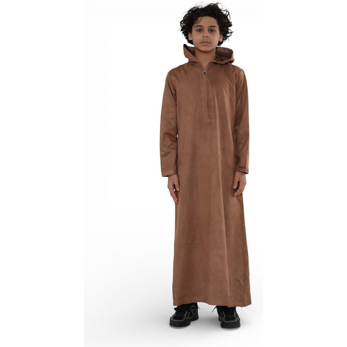 Kinderjongens Jubba-gewaad met capuchon voor Eid, camelbruin, Marokkaanse stijl, Ramadan, Eid Thobe - K-HM12