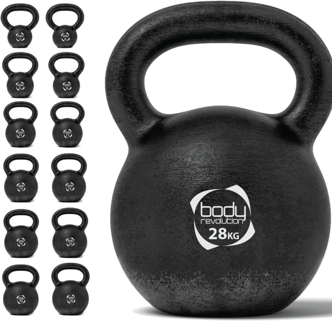 Kettlebell van gietijzer - zwart - 28kg - platte anti-roll bodem