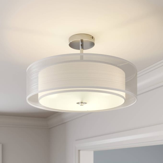 Lindby - plafondlamp - 3lichts - Textiel, glas, metaal - H: 27.5 cm - E27 - wit, chroom