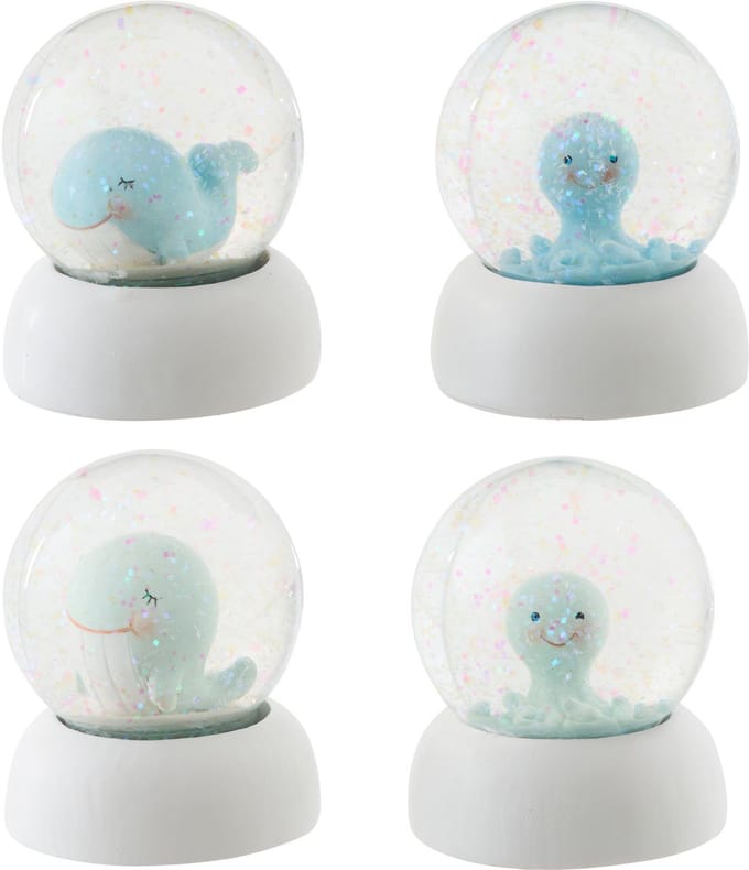 J-Line decoratie waterbal Walvis - polyresin - lichtgroen - small - set van 4