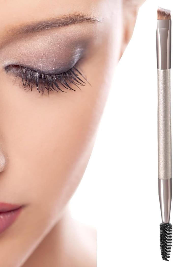 Oog Make-up Tool - Wenkbrauwborstel Wimperkam - Perfecte Ogen Creëren - Dubbelzijdig Ontwerp - 16 cm Lengte - Champagne