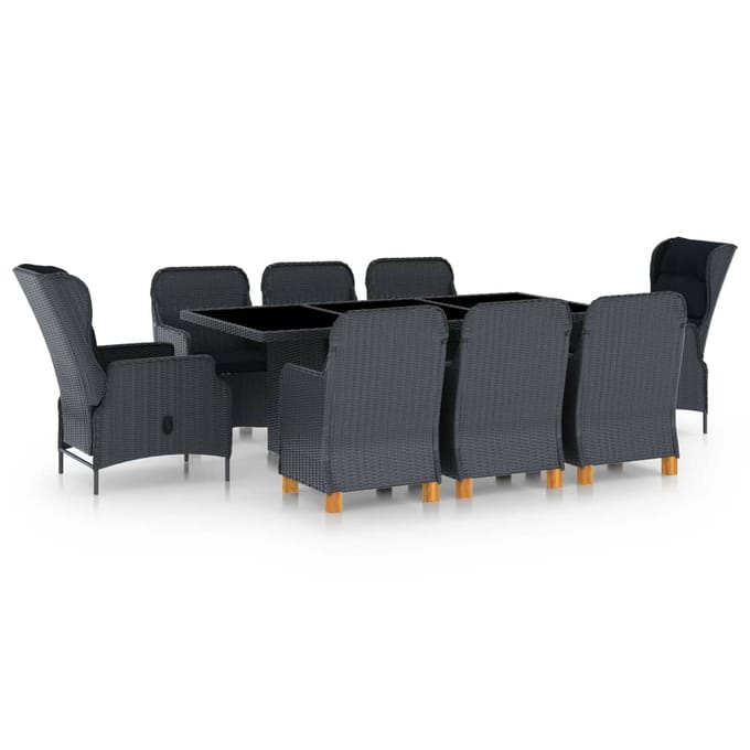 vidaXL - 9-delige - Tuinset - met - kussens - poly - rattan - donkergrijs