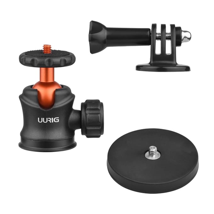 UURIG BH-07 Mini support de trépied de caméra à tête sphérique vis de 1/4 pouces avec caméra de sport à Base magnétique noir