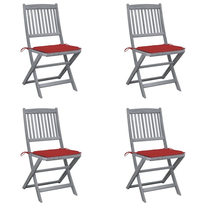 vidaXL - Set - van - 4 - klapstoelen - met - kussens, - gemaakt - van - massief - acaciahout.