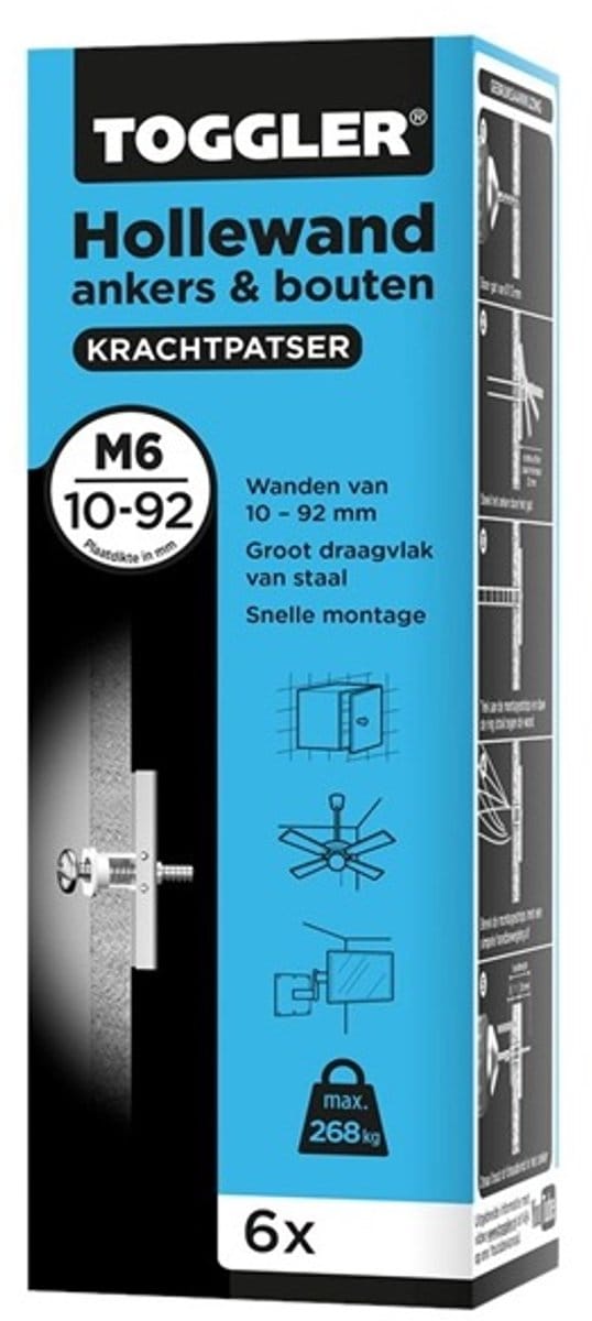 Toggler hollewandanker + bout M5 9,5-92mm (6 Stuks)