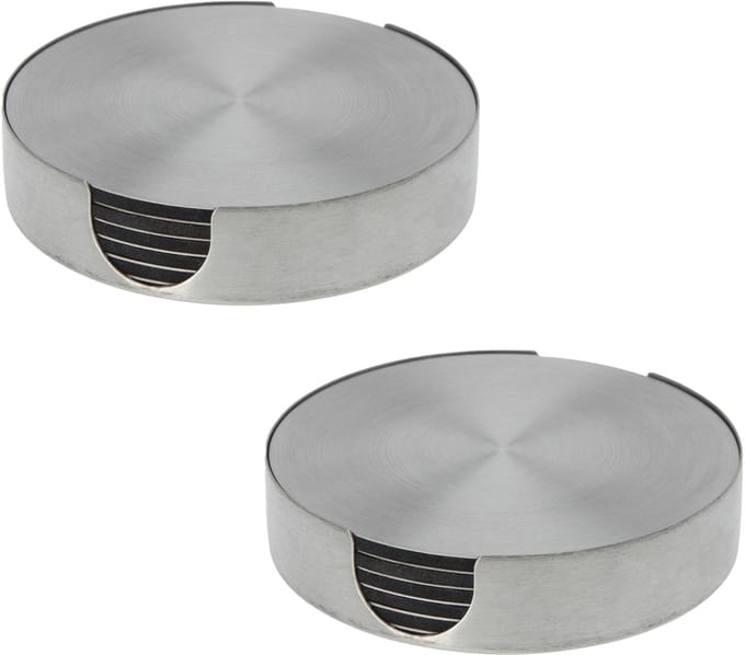 Bellatio Design Onderzetters - 12x - zilver - rvs - 10 cm - rond - schuimlaag