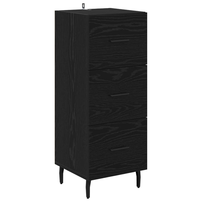 vidaXL - Dressoir - Zwart - eiken - 34 - x - 34,5 - x - 90 - cm - Bewerkt - hout