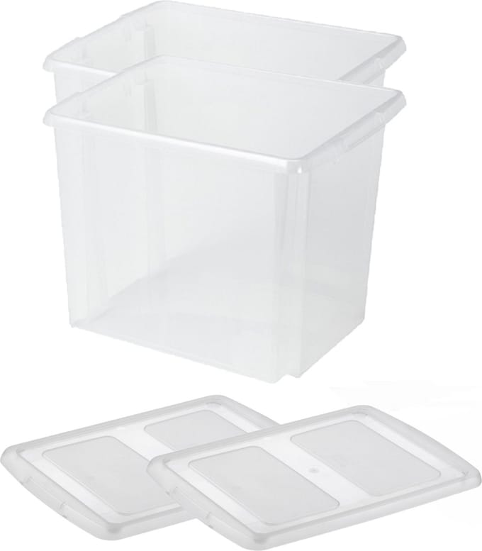 Sunware opslagboxen set - 2x stuks - 45 liter - transparant - 45 x 36 x 36 cm - afsluitbare deksel