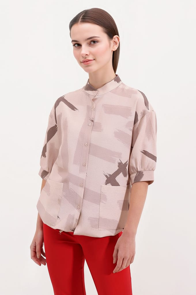 Abstracte Print Losse Fit Hemd met Pocket