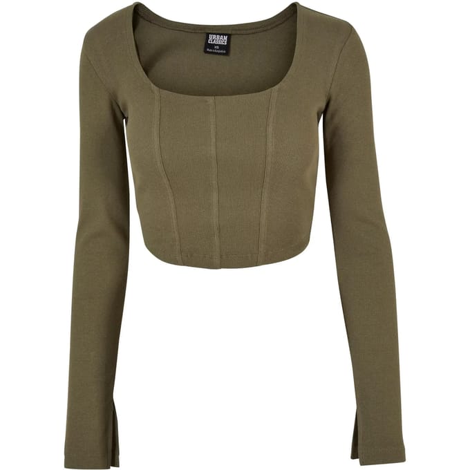 Urban Classics - Short Rib Corsage Longsleeve top - XL - Olijfgroen