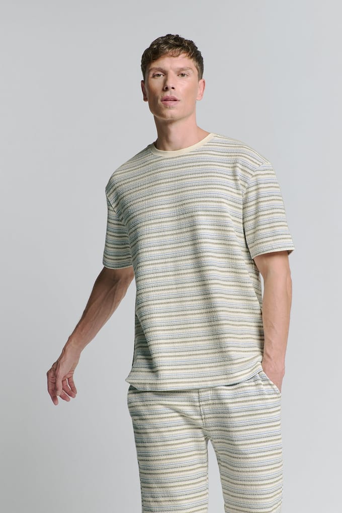 No Excess T-shirt Crewneck Multi Coloured Jacquard Slub Stripe Deep Bl Größe: S | Basic T-Shirts Outlet | Herren