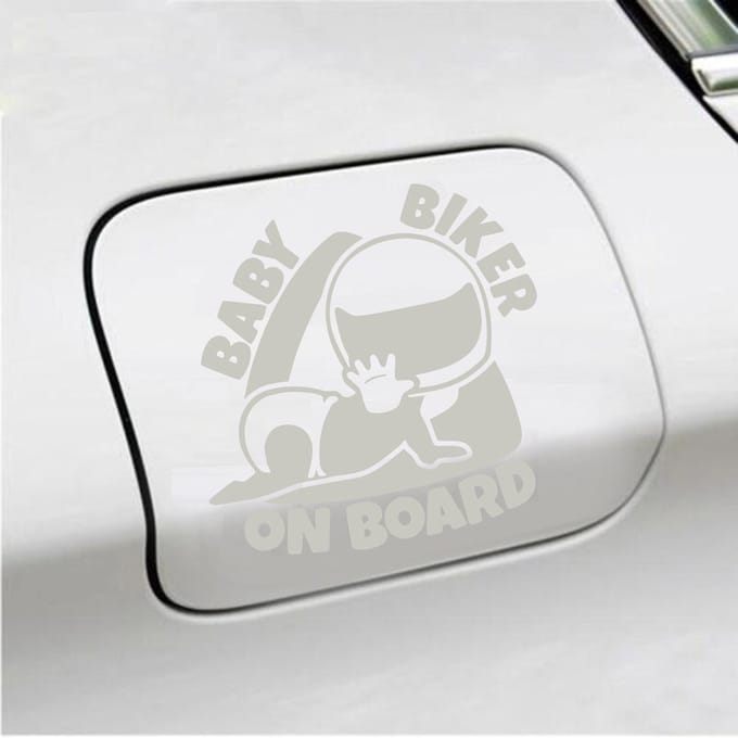 Bumpersticker - Baby Biker On Board - 12 X 12 - Zilver