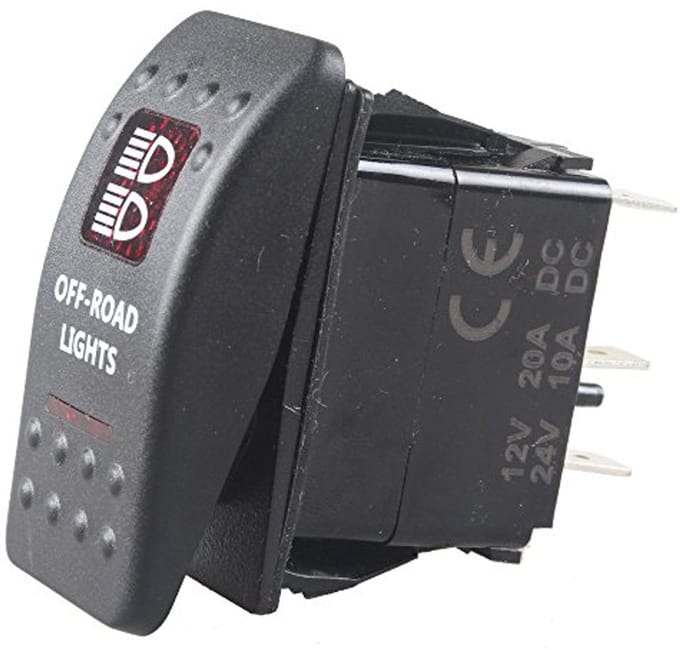 12V 20A Tuimelschakelaar met Rood LED Licht - Waterbestendig Schakelaar voor Auto en Boot - 5-Pin Wipschakelaar